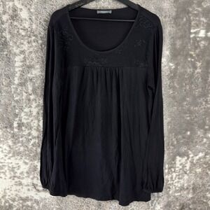 Furnex‎ Size XL Boho Scoop Neck Floral Lace Top Black Long Sleeve Stretch